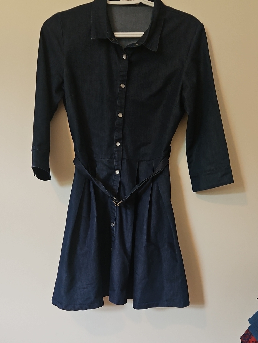 City Goddess Denim Button-Front Shirt Dress with Tie Waist*